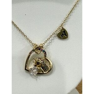 Rainbow Rhinestone Unicorn "A" Initial Pendant Necklace